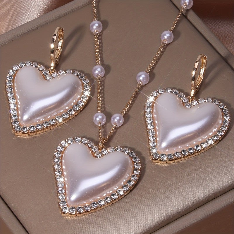 Crystal Heart & Pearl Jewelry Set