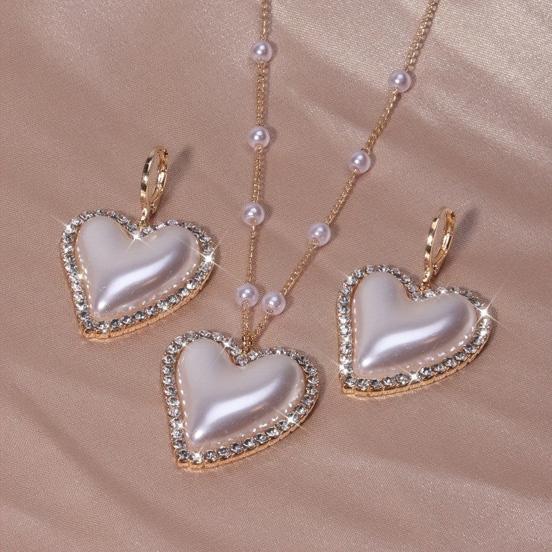 Crystal Heart & Pearl Jewelry Set