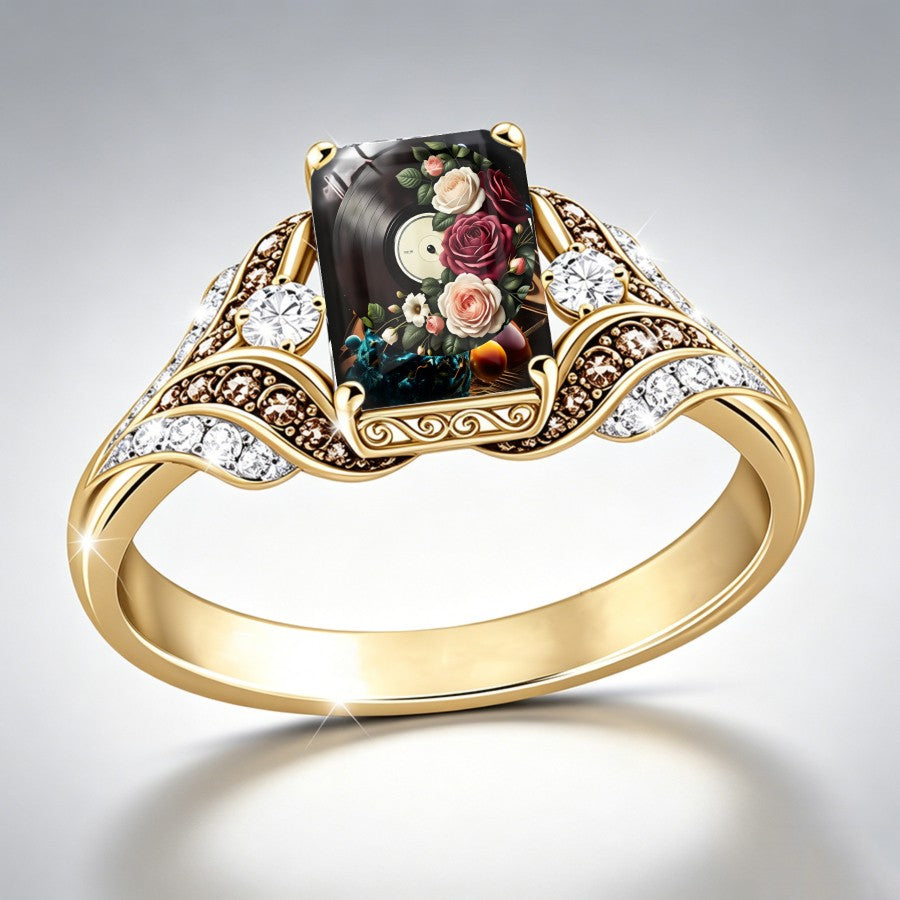 Floral Record Square Ring