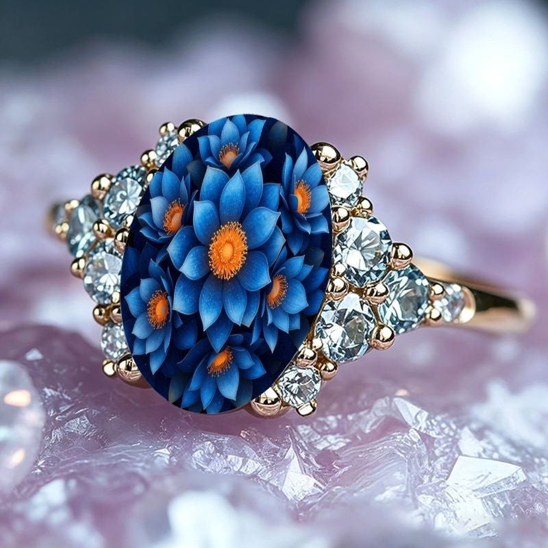 Blue Lotus Cluster Oval Ring