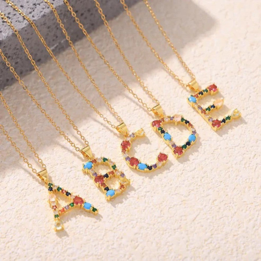 Multicolor Zircon Initial Necklace