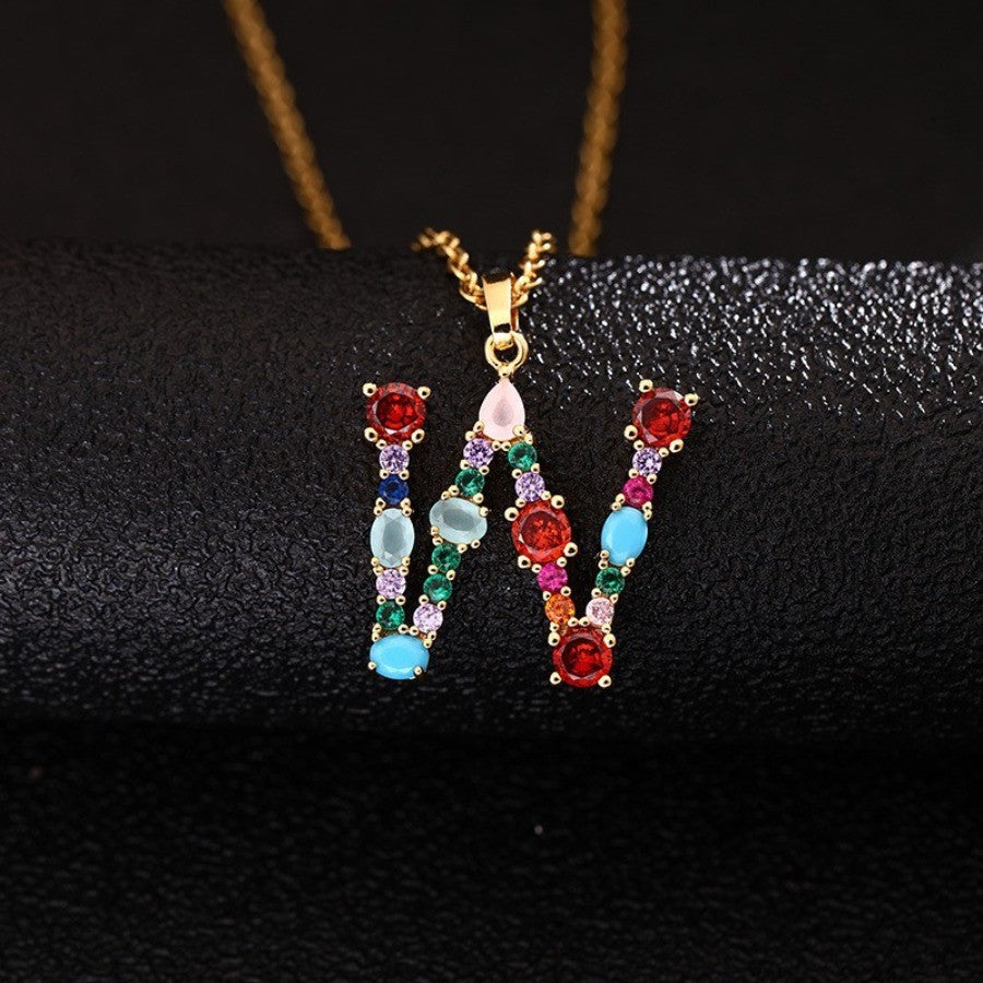Multicolor Zircon Initial Necklace