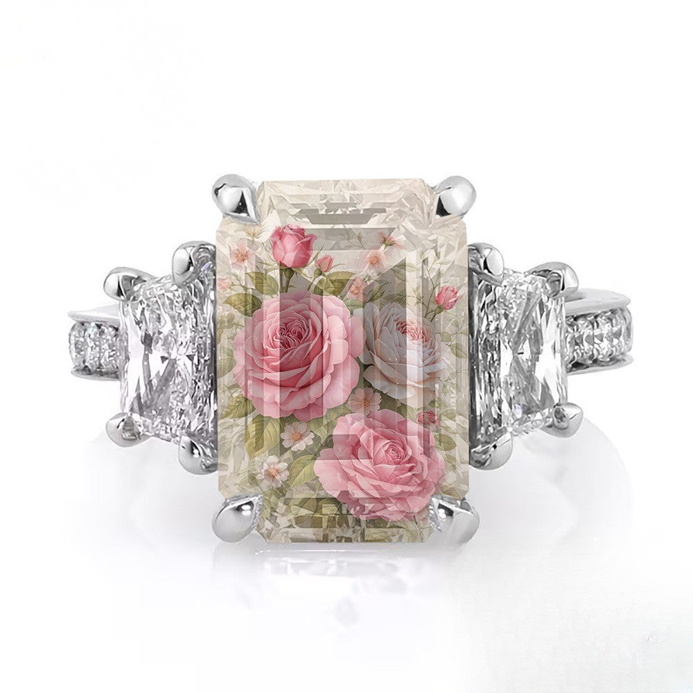 Pink Rose Rectangular Ring