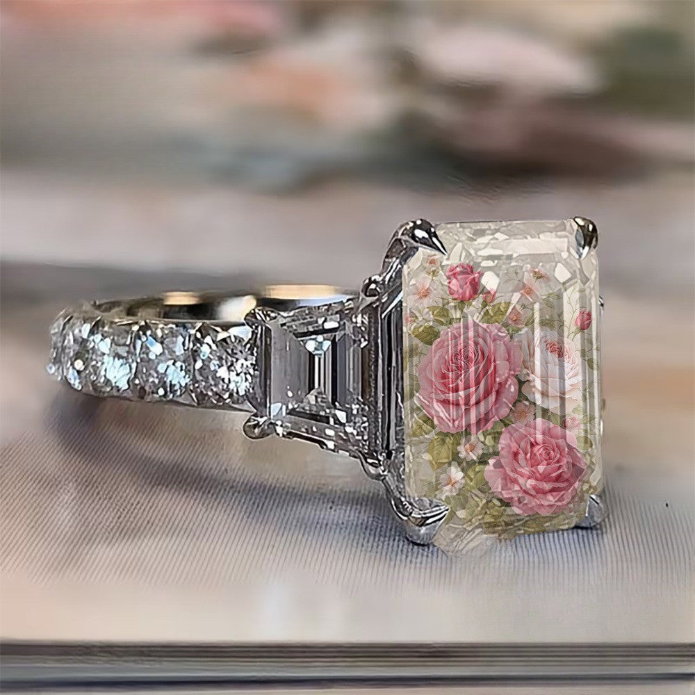 Pink Rose Rectangular Ring