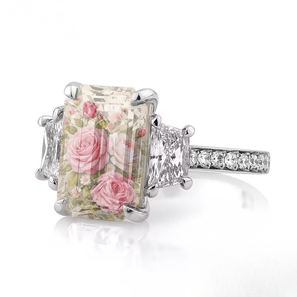 Pink Rose Rectangular Ring