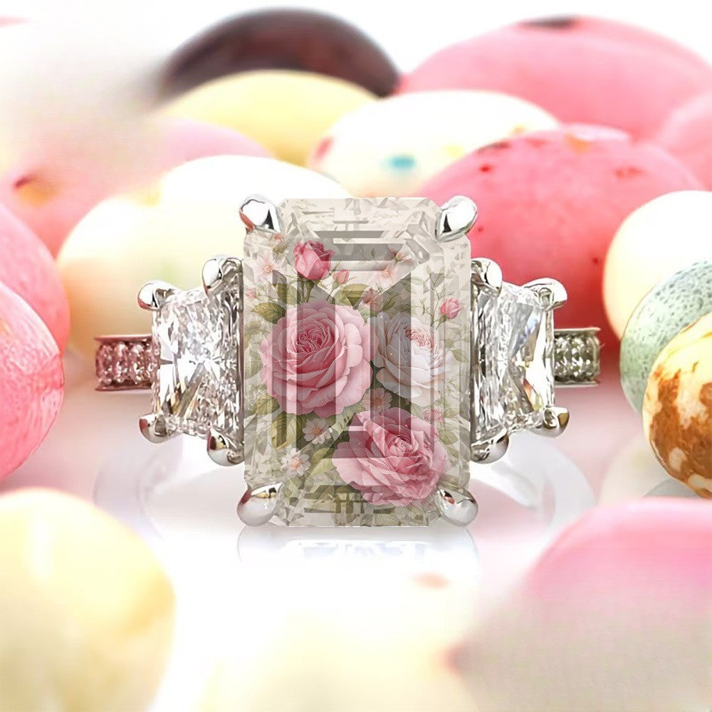 Pink Rose Rectangular Ring