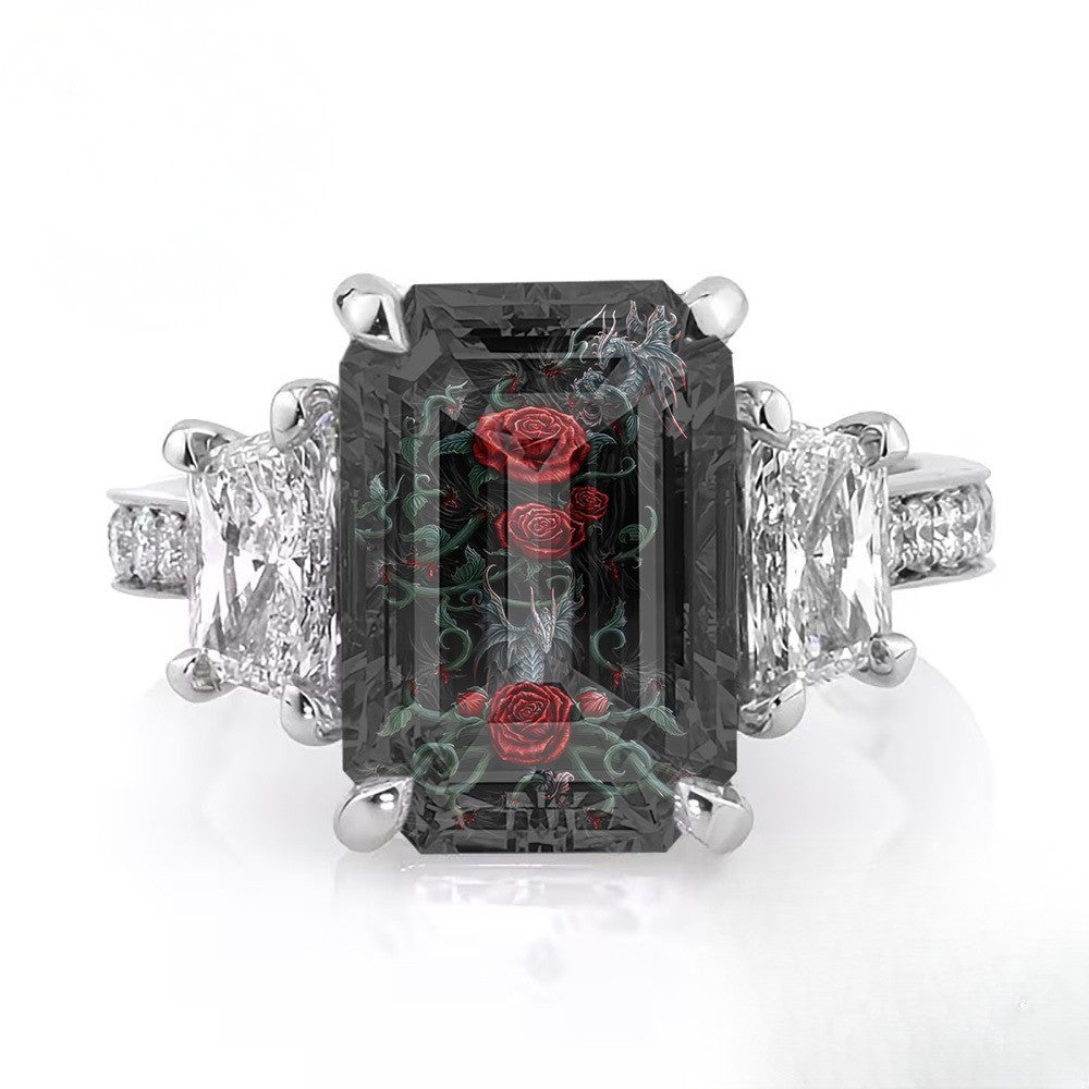 Red Rose & Dragon Square Ring