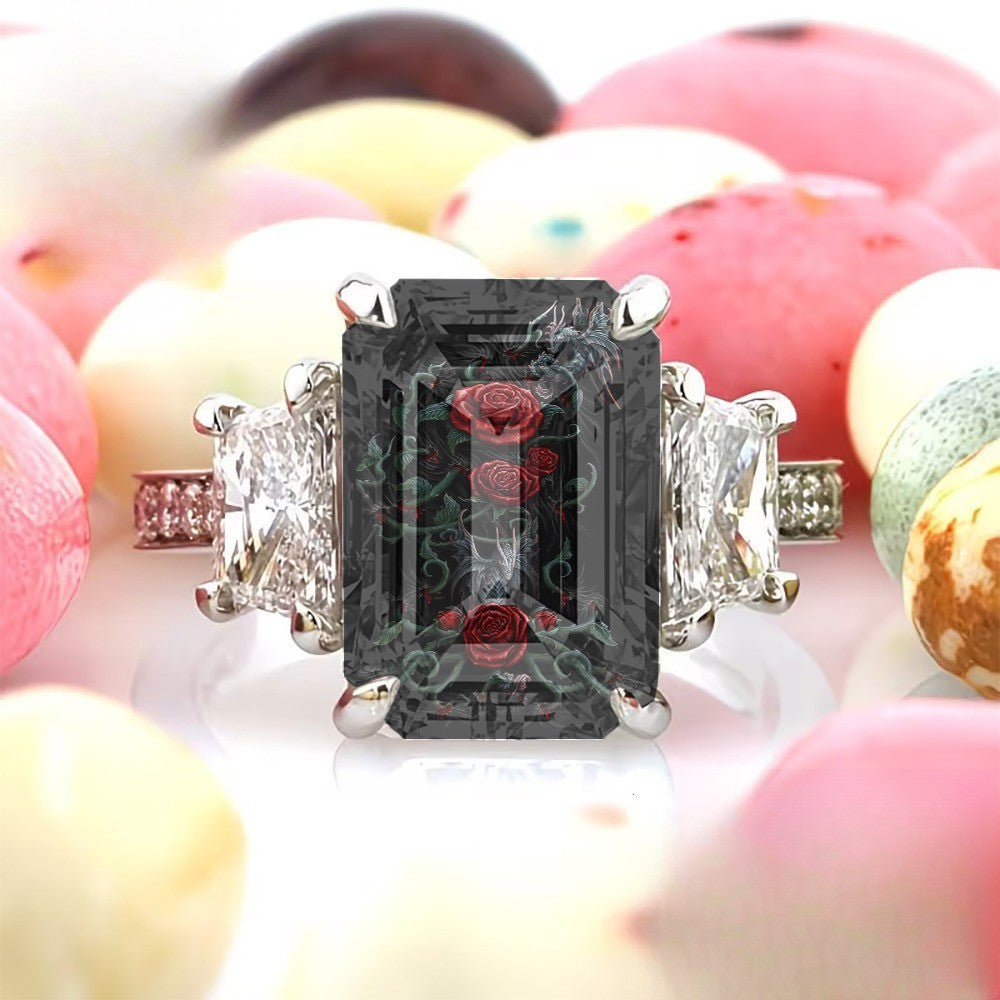 Red Rose & Dragon Square Ring