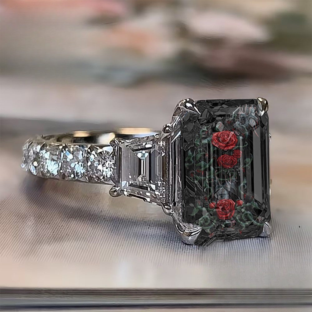 Red Rose & Dragon Square Ring