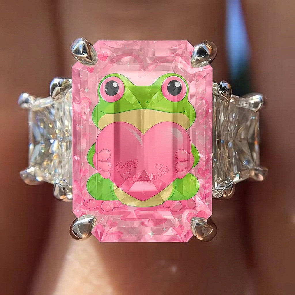 Pink Frog Heart Ring