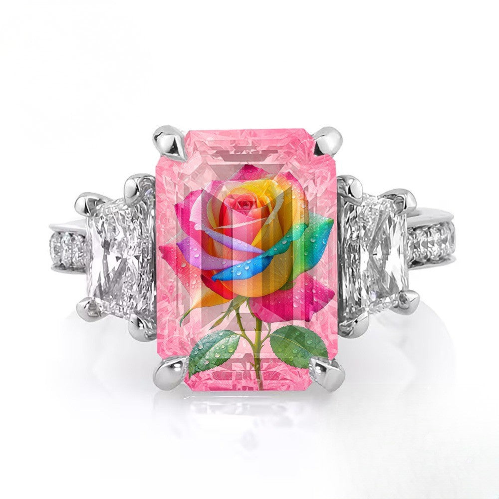 Rainbow Rose Rectangular Ring