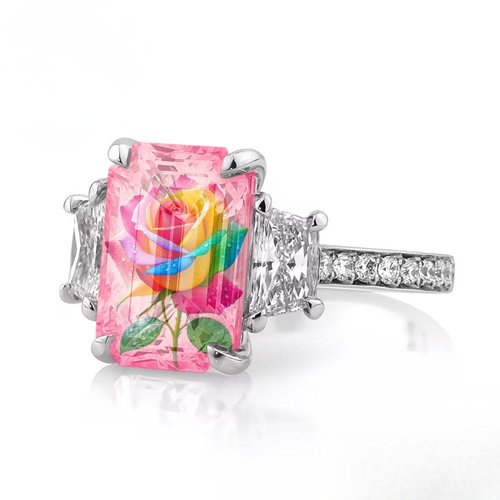 Rainbow Rose Rectangular Ring