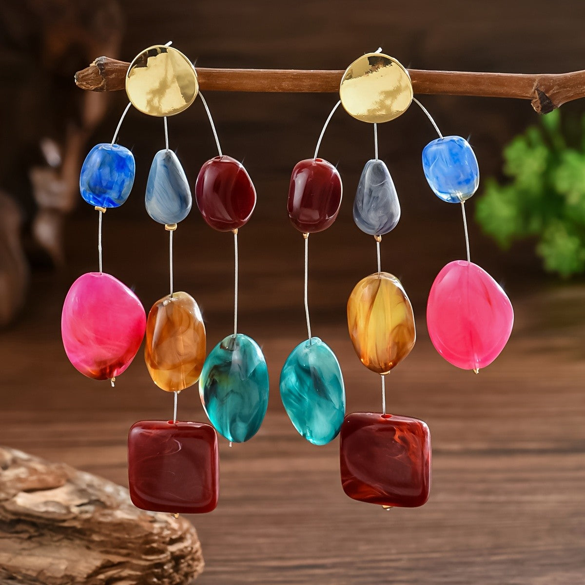Multicolor Resin Stone Dangle Earrings