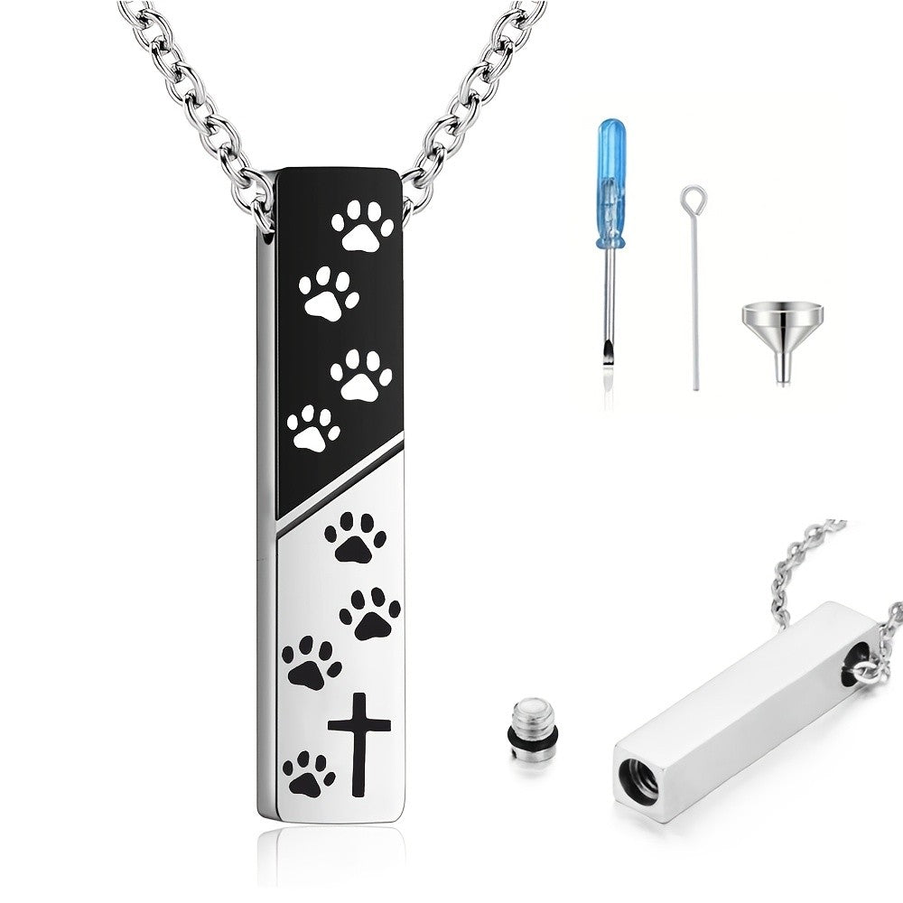 Black & Silver Paw Print Bar Necklace