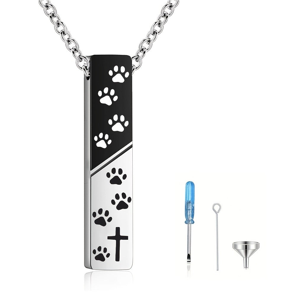 Black & Silver Paw Print Bar Necklace