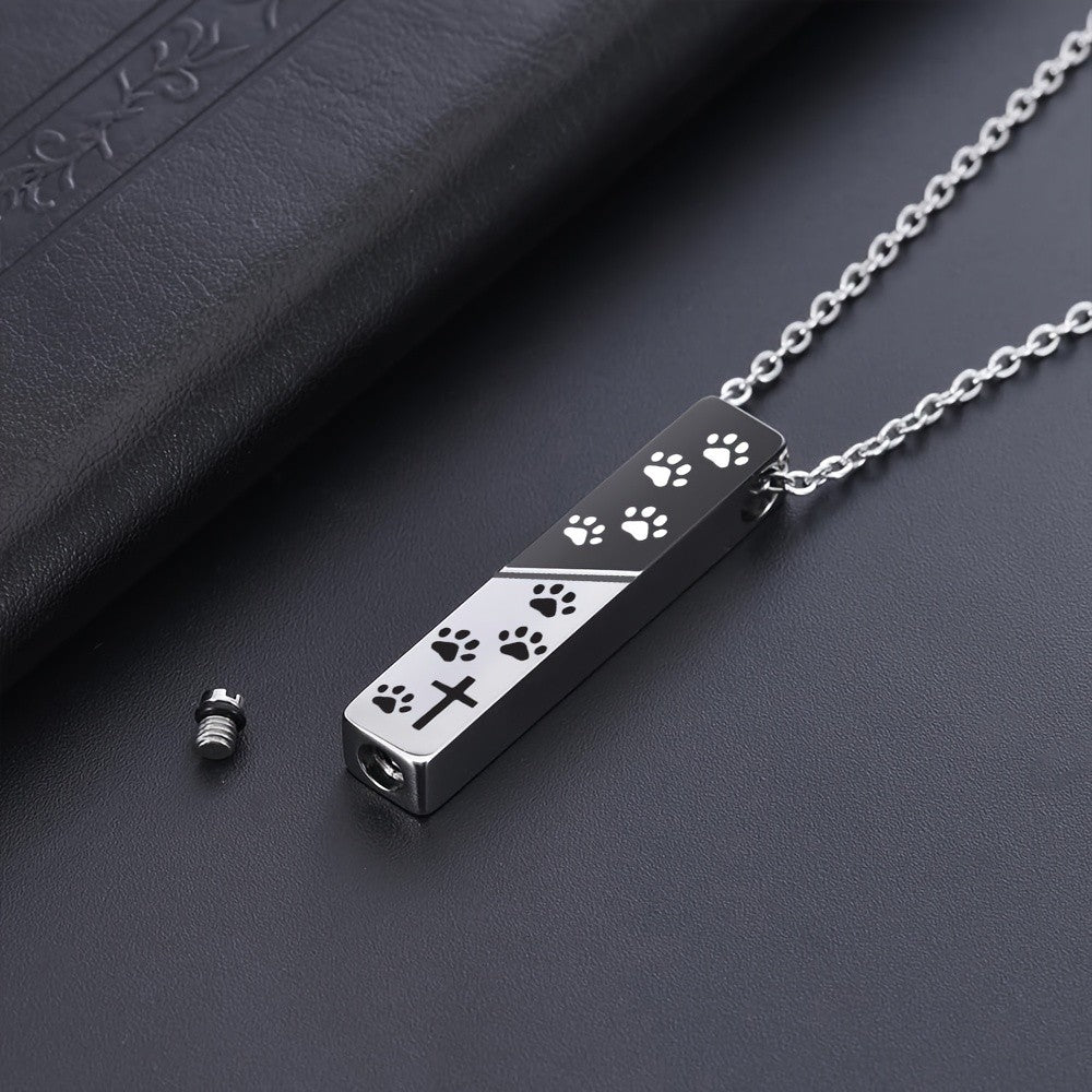 Black & Silver Paw Print Bar Necklace