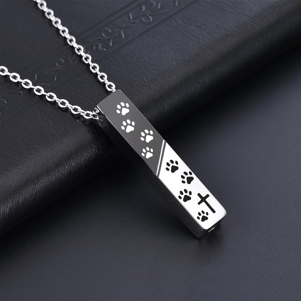 Black & Silver Paw Print Bar Necklace
