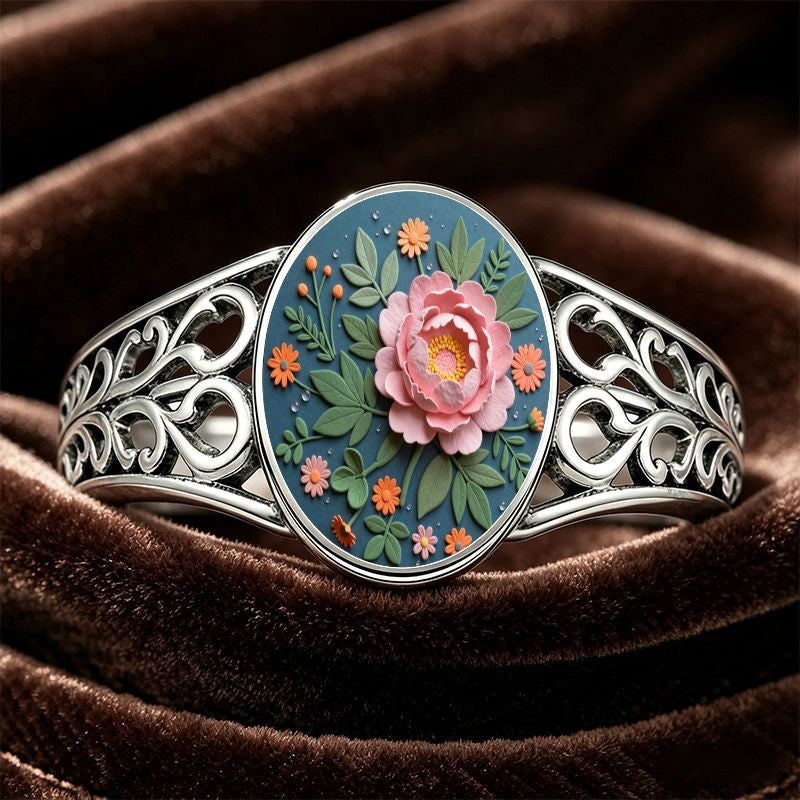 Pink Rose Filigree Oval Ring