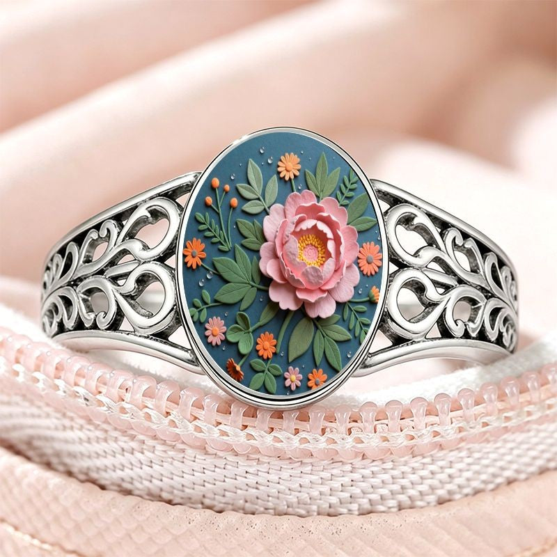 Pink Rose Filigree Oval Ring