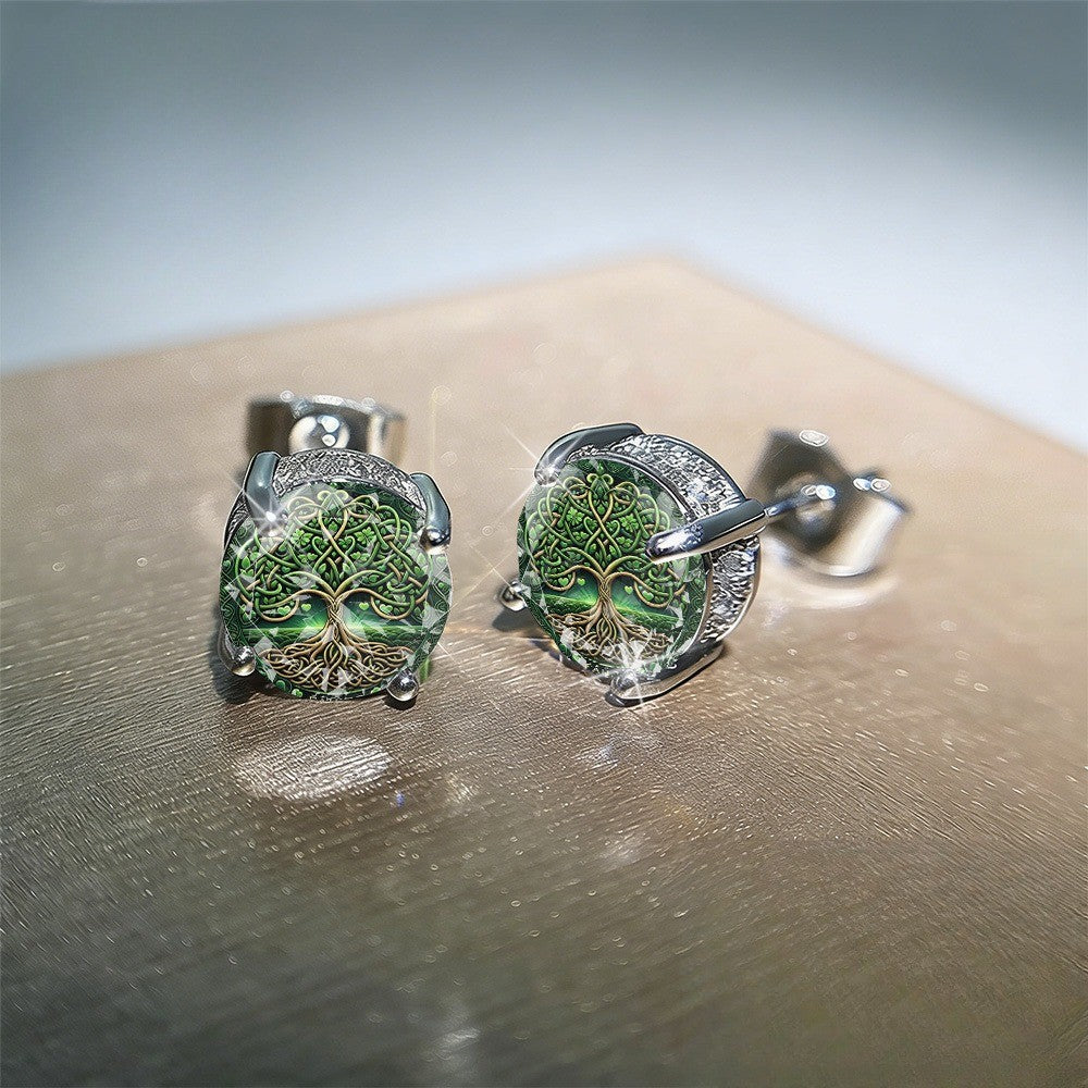 Green Tree of Life Earrings