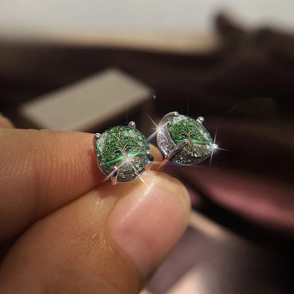 Green Tree of Life Earrings