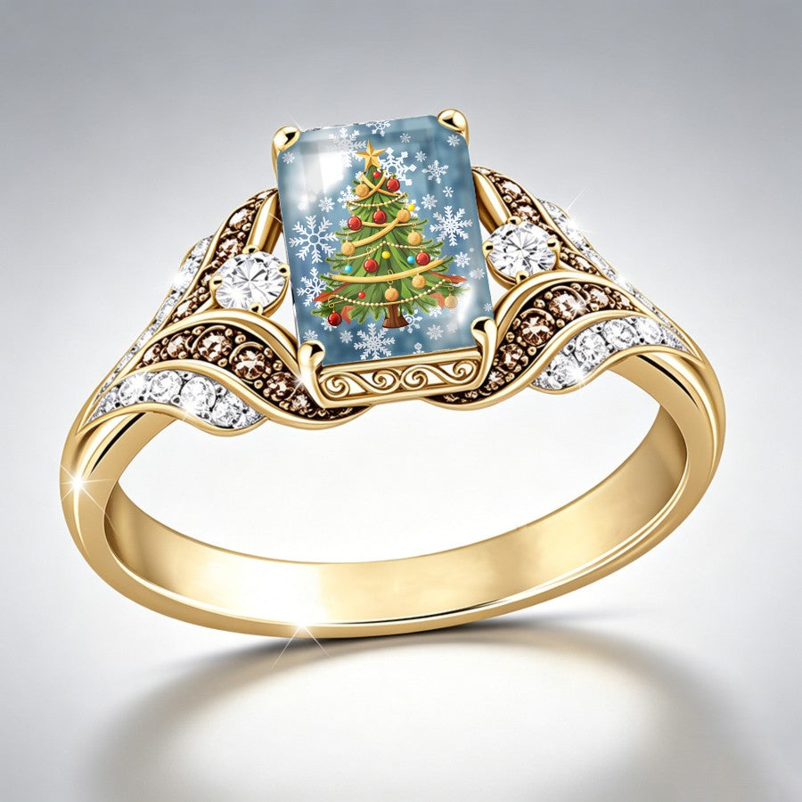 Ornamented Christmas Tree Square Ring