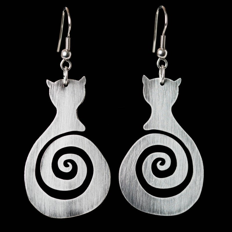 Cat Spiral Dangle Earrings