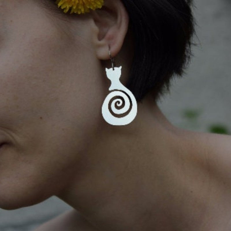 Cat Spiral Dangle Earrings