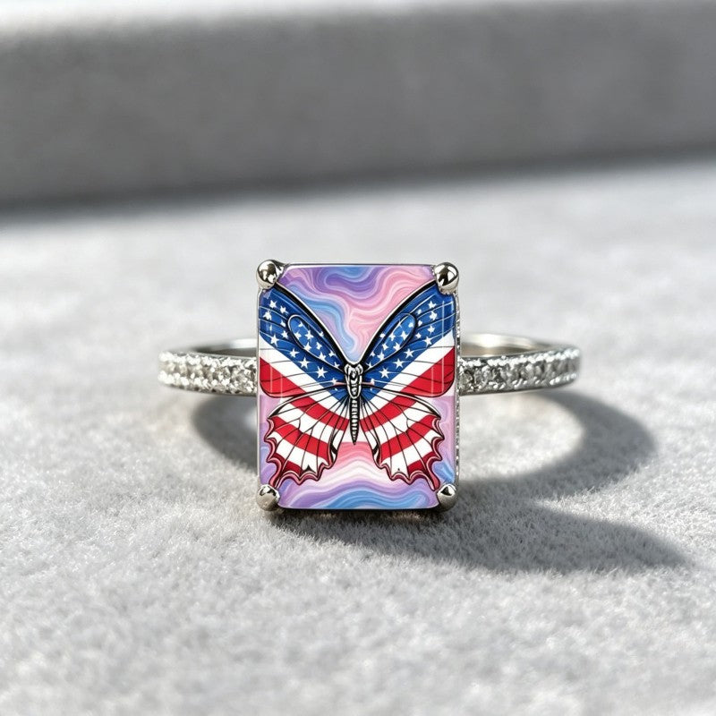 Patriotic Butterfly Square Ring