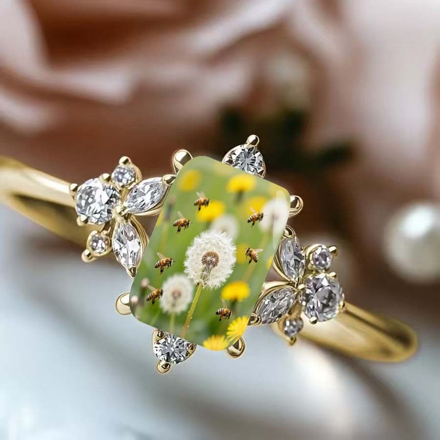 Dandelion & Bee Crystal Square Ring