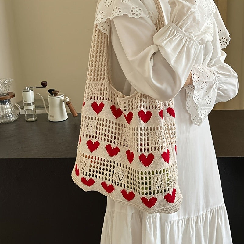 Red Heart Crochet Tote Bag
