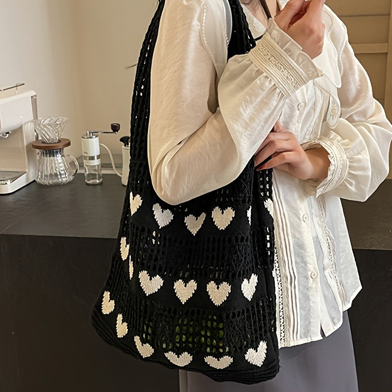 Red Heart Crochet Tote Bag