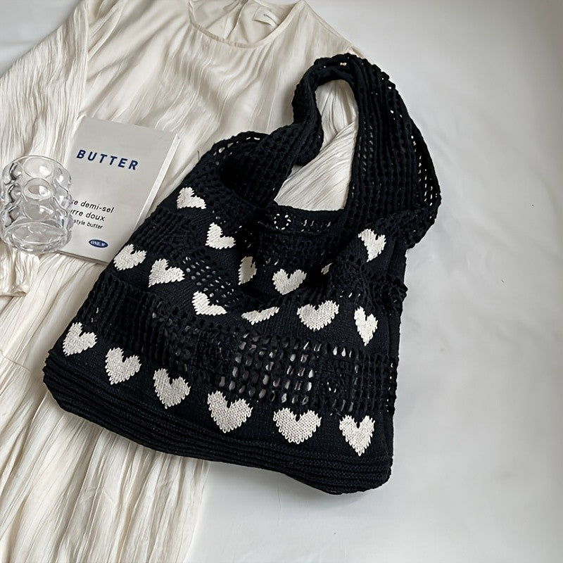 Red Heart Crochet Tote Bag