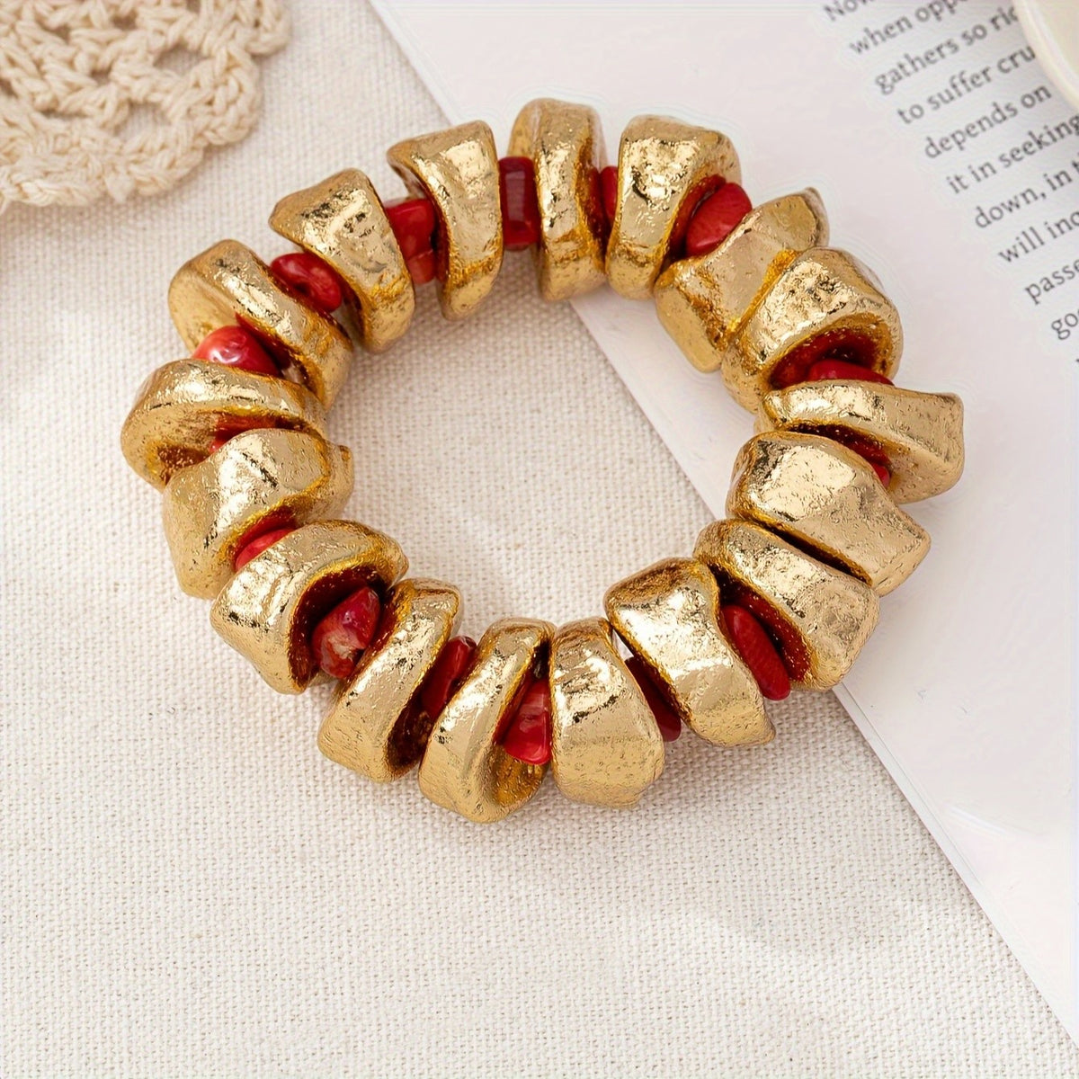 Gold-Tone Red Link Bracelet