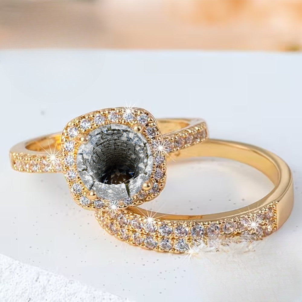 Square Crystal Halo Ring Set