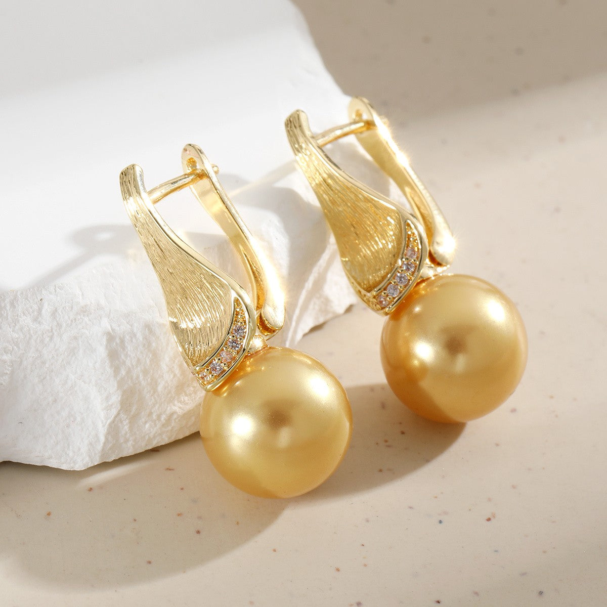 Brushed Teardrop Pearl Drop Earrings