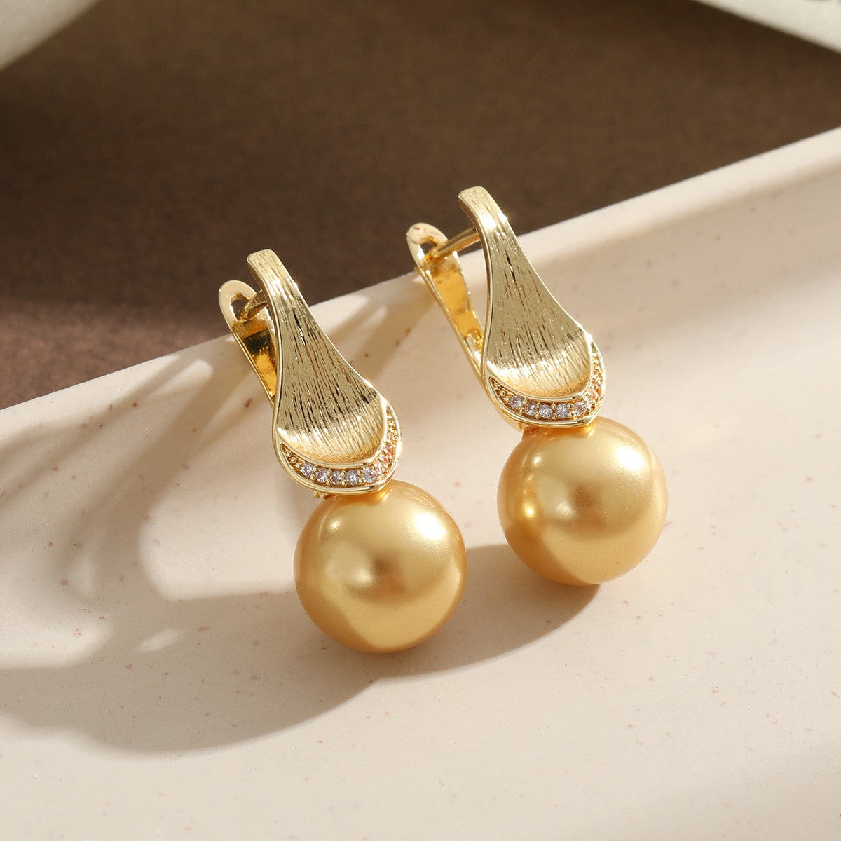 Brushed Teardrop Pearl Drop Earrings