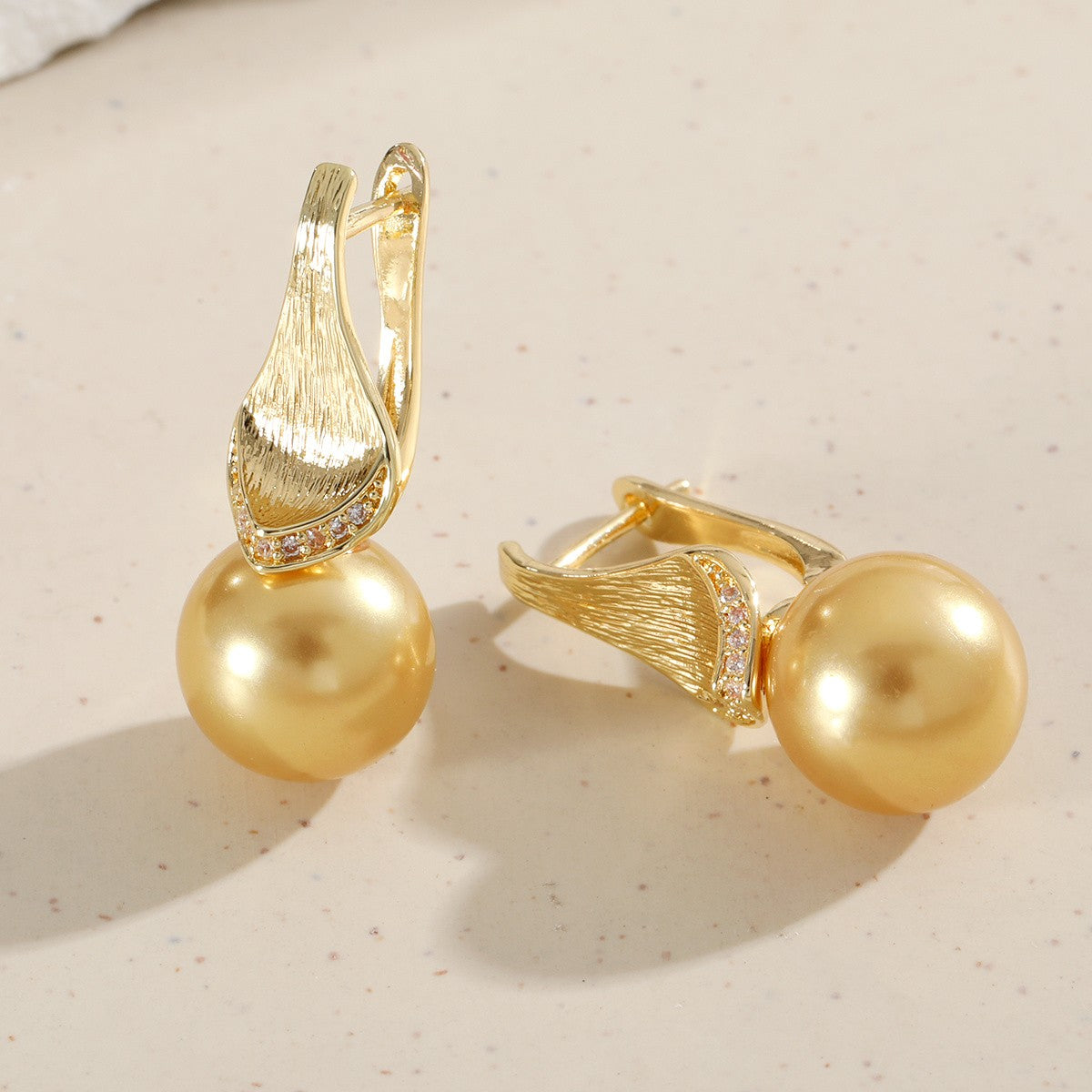 Brushed Teardrop Pearl Drop Earrings