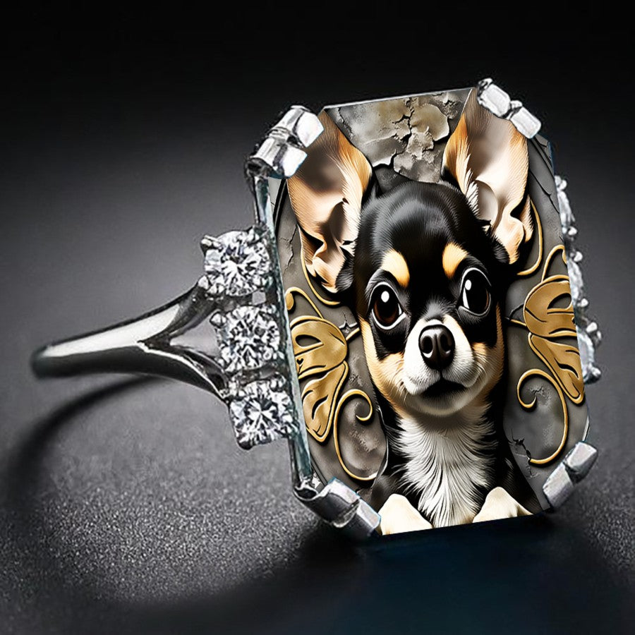 Chihuahua Crystal Statement Ring