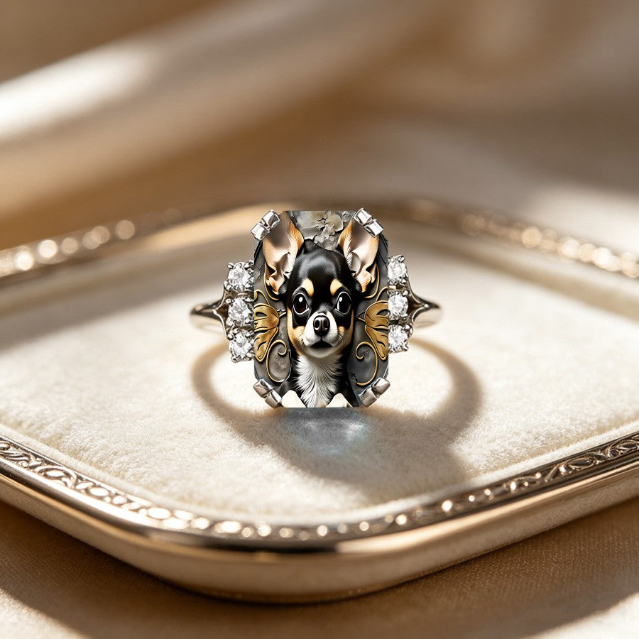 Chihuahua Crystal Statement Ring