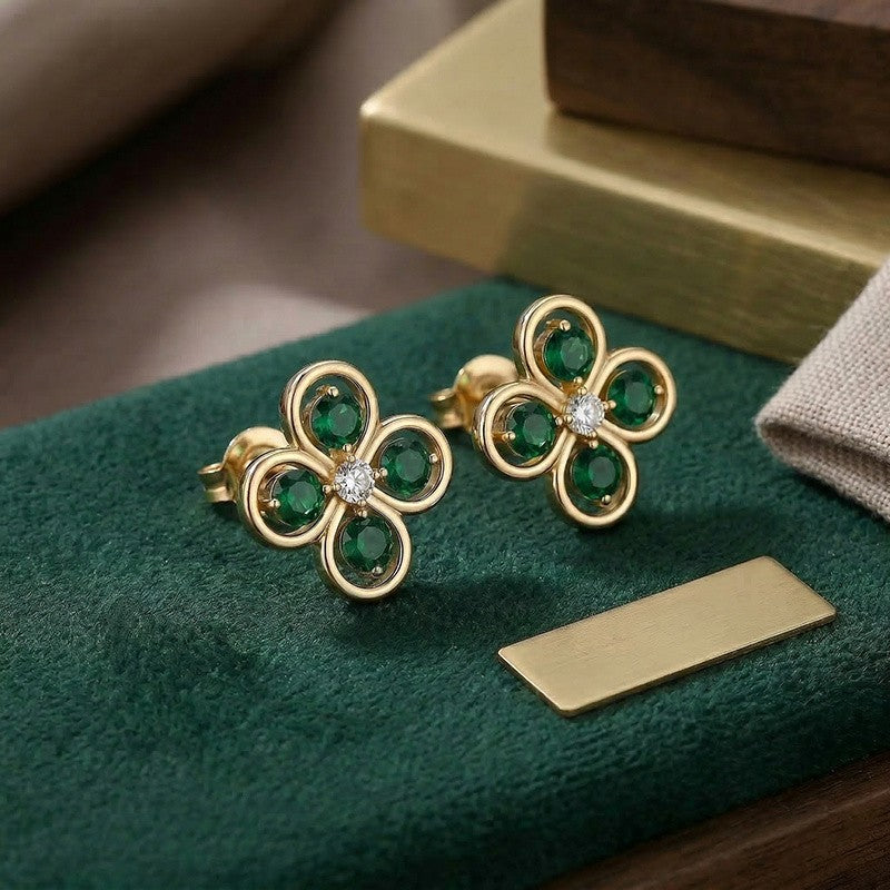 Green Clover Stud Earrings