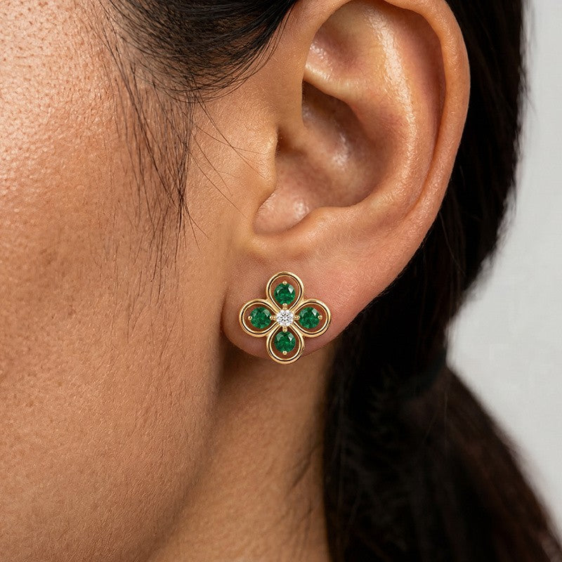 Green Clover Stud Earrings