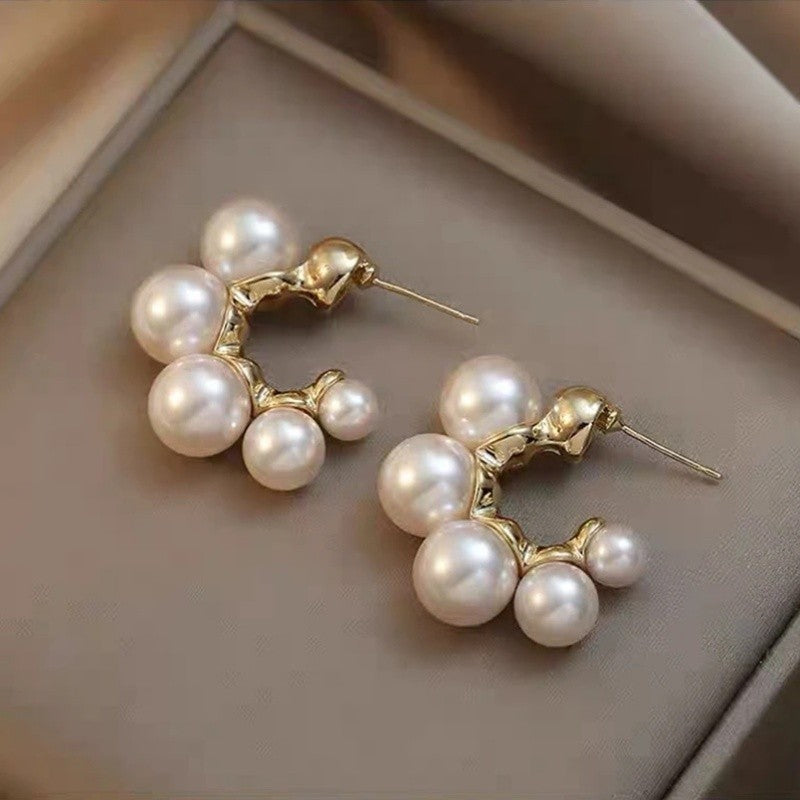 Curved Pearl Cluster Earrings