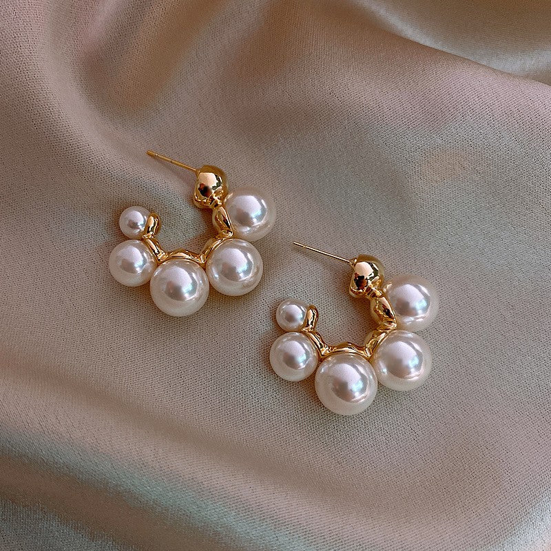 Curved Pearl Cluster Earrings