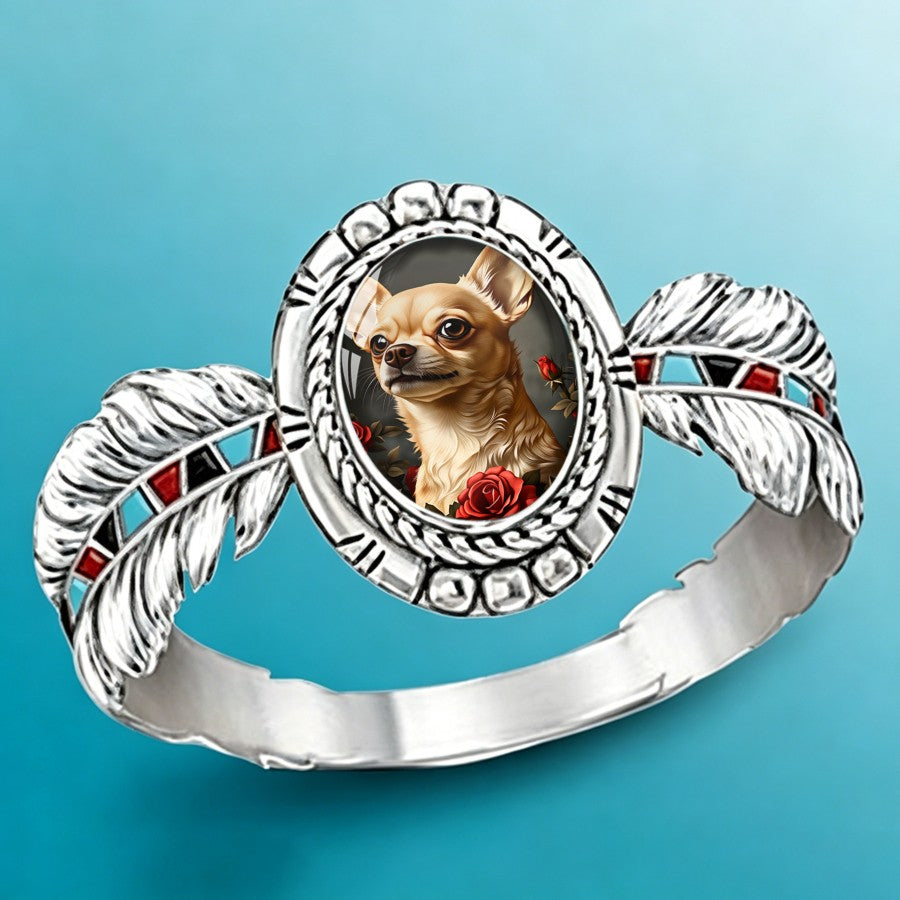 Chihuahua & Rose Feather Ring