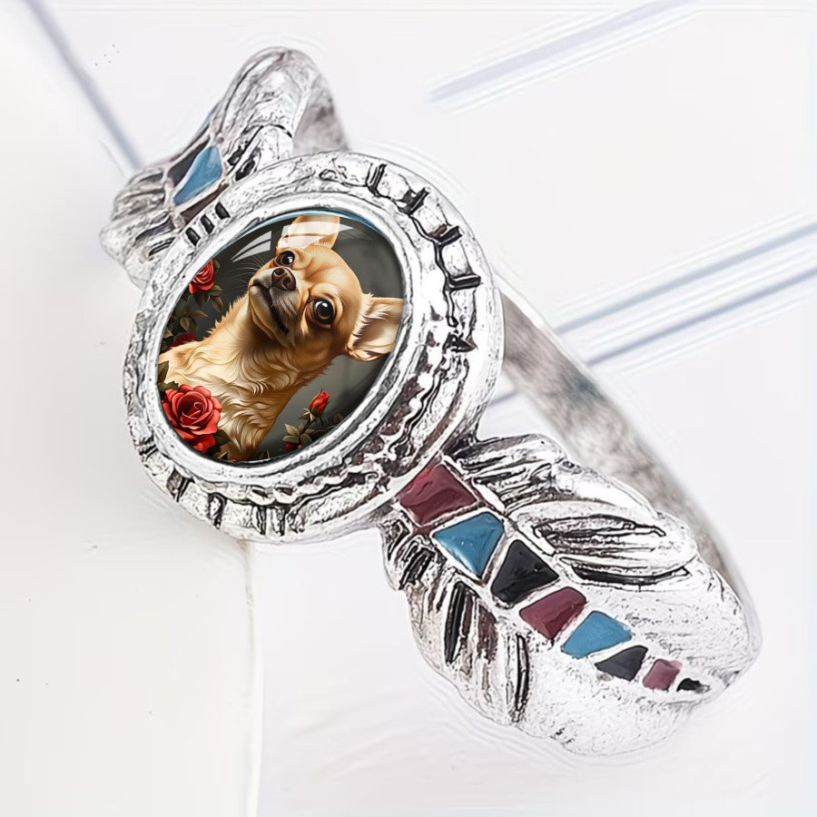 Chihuahua & Rose Feather Ring
