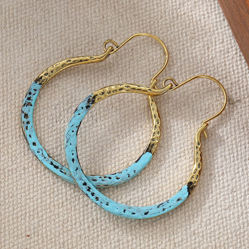 Turquoise Hammered Hoop Earrings