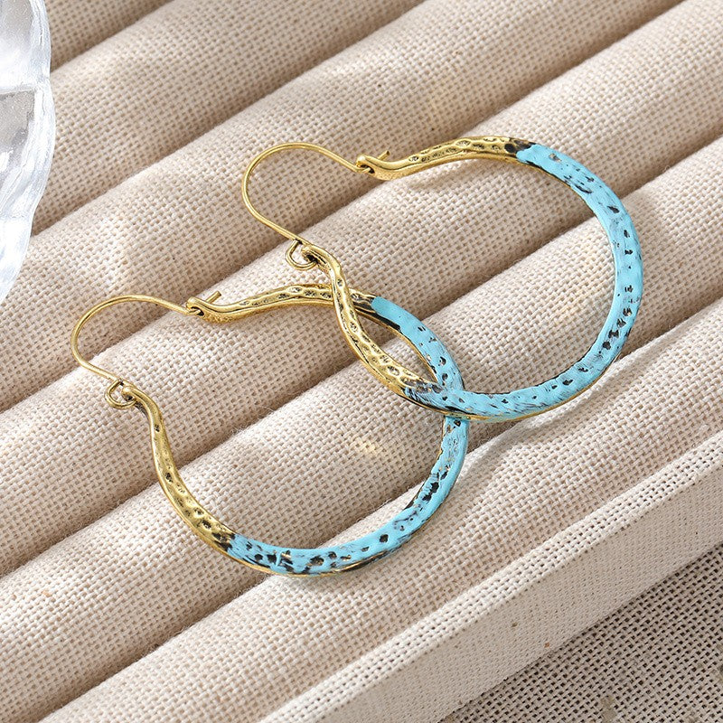 Turquoise Hammered Hoop Earrings