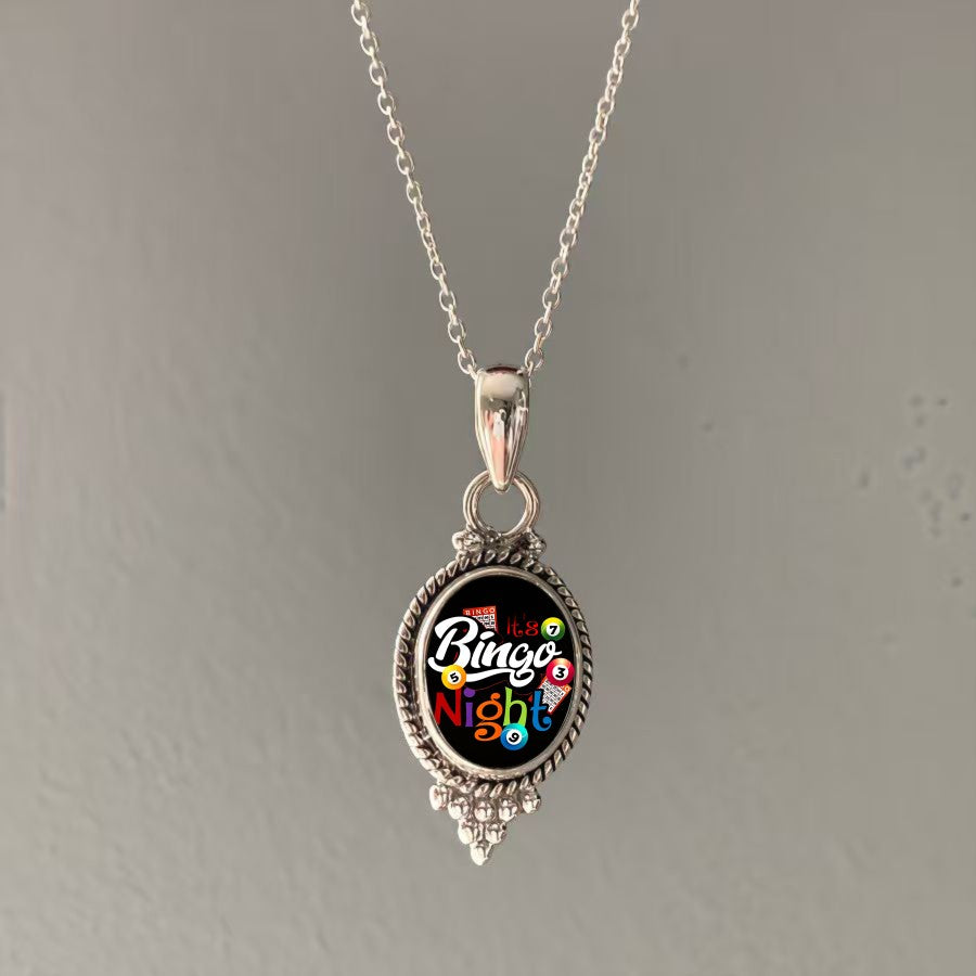 Bingo Night Oval Pendant Necklace
