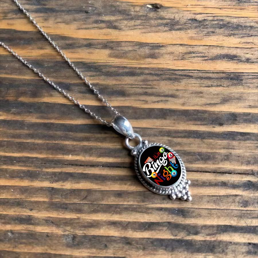 Bingo Night Oval Pendant Necklace